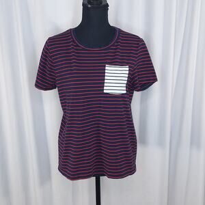 Namatime Tee Small Navy Red Stripe Pocket Stretch Cotton Casual Preppy Top